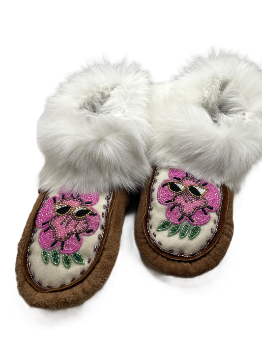 Moosehide Pink Beaded Slippers