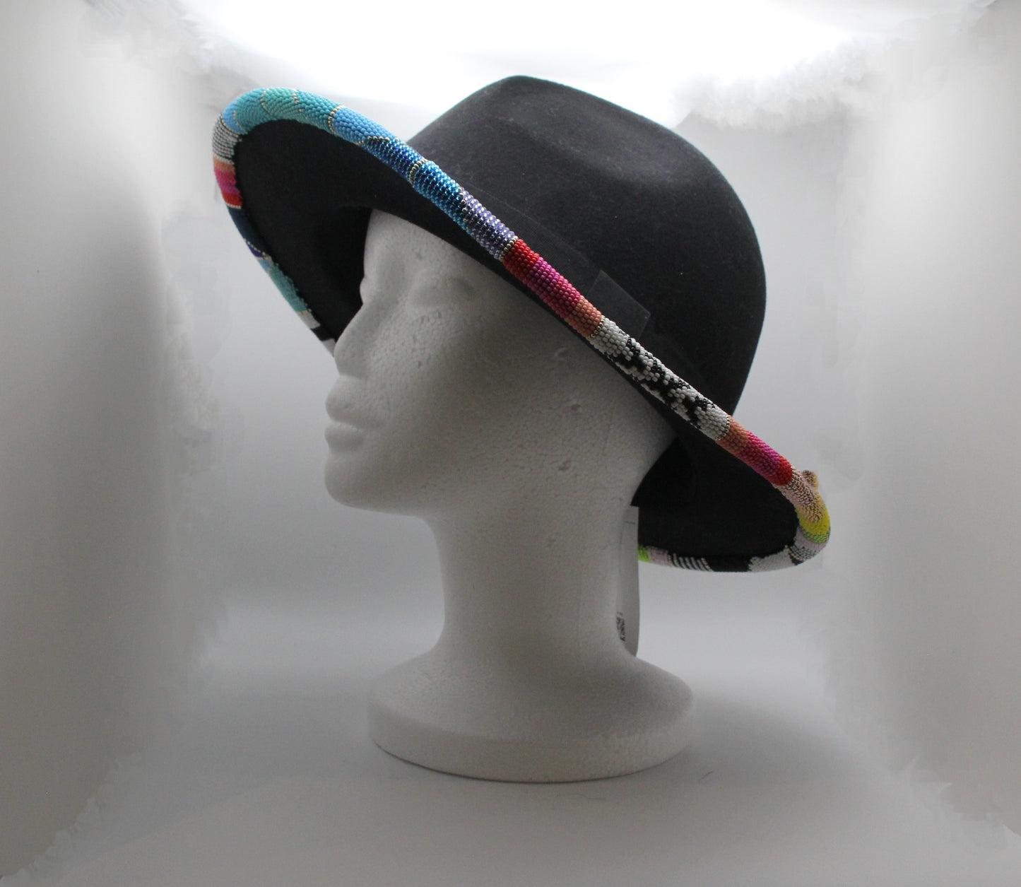 Black Fedora Hat with Beaded Trim