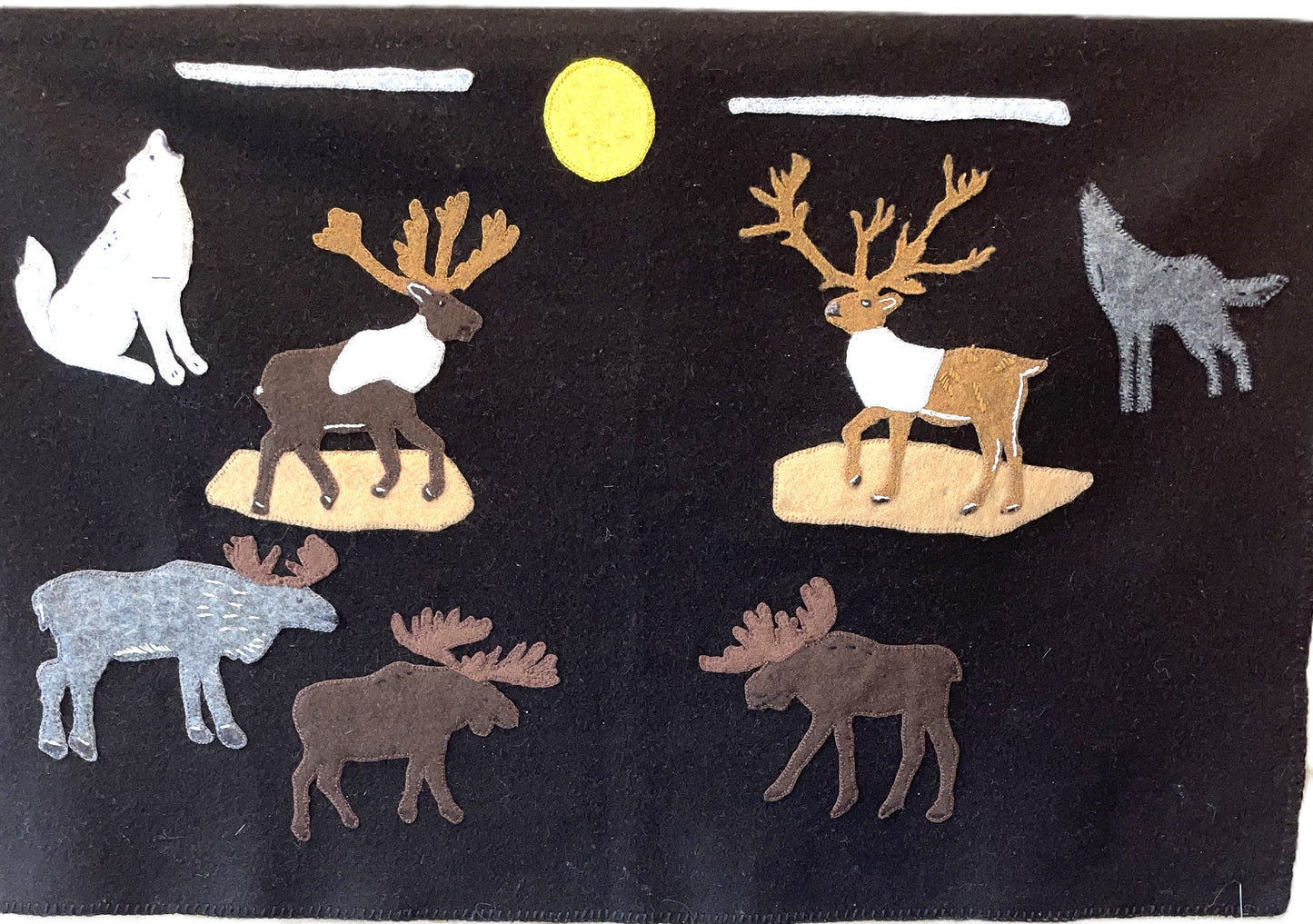 Hand Stitched Wall Tapestry - Caribou/Wolfs