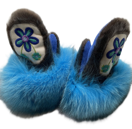 Sealskin Mittens with Blue Fox Trim