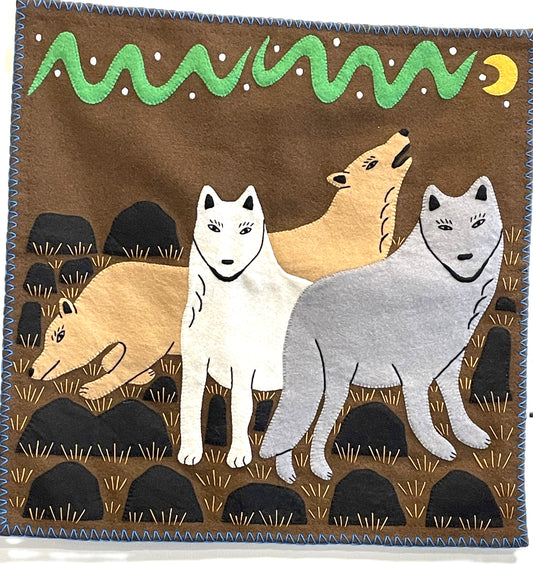 Arctic Wolves Under Northern Lights Wall Hanging