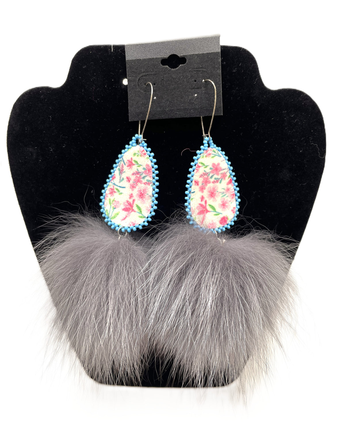 HAND CRAFTED TEAR DROP WITH BLUE FOX EARRINGS