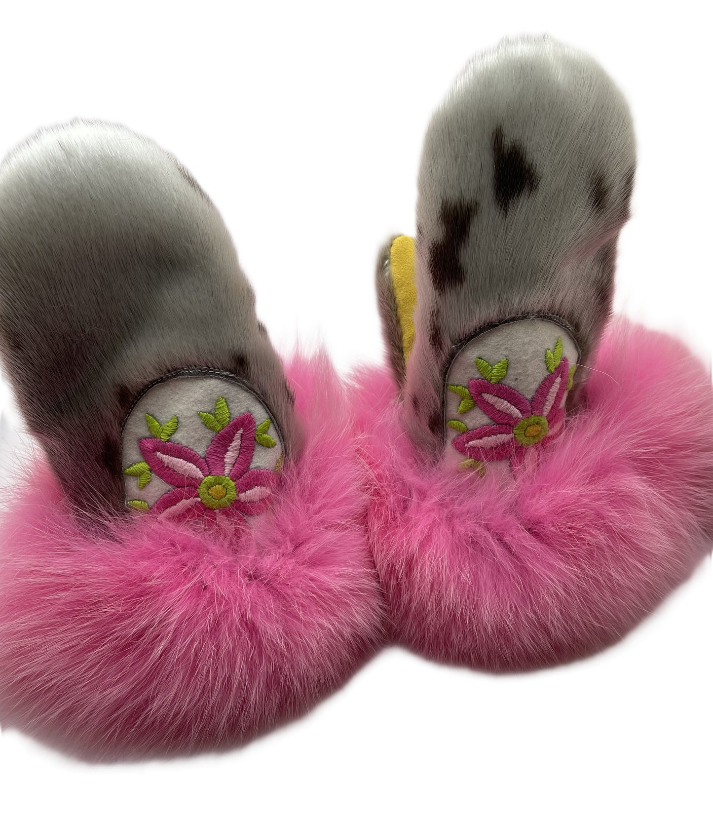 Sealskin Mittens with Pink Fox Trim