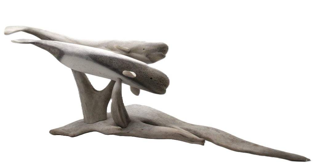 2 Whales on Antler Bone Carving