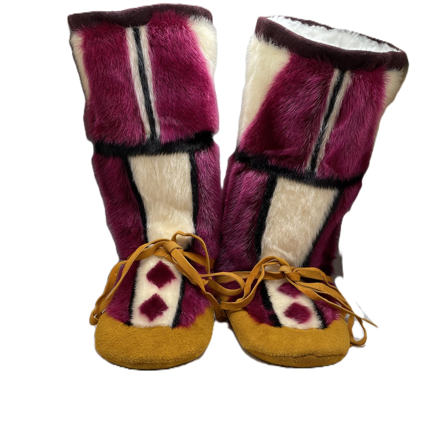 Ladies Pink/White/Black Sealskin Mukluks