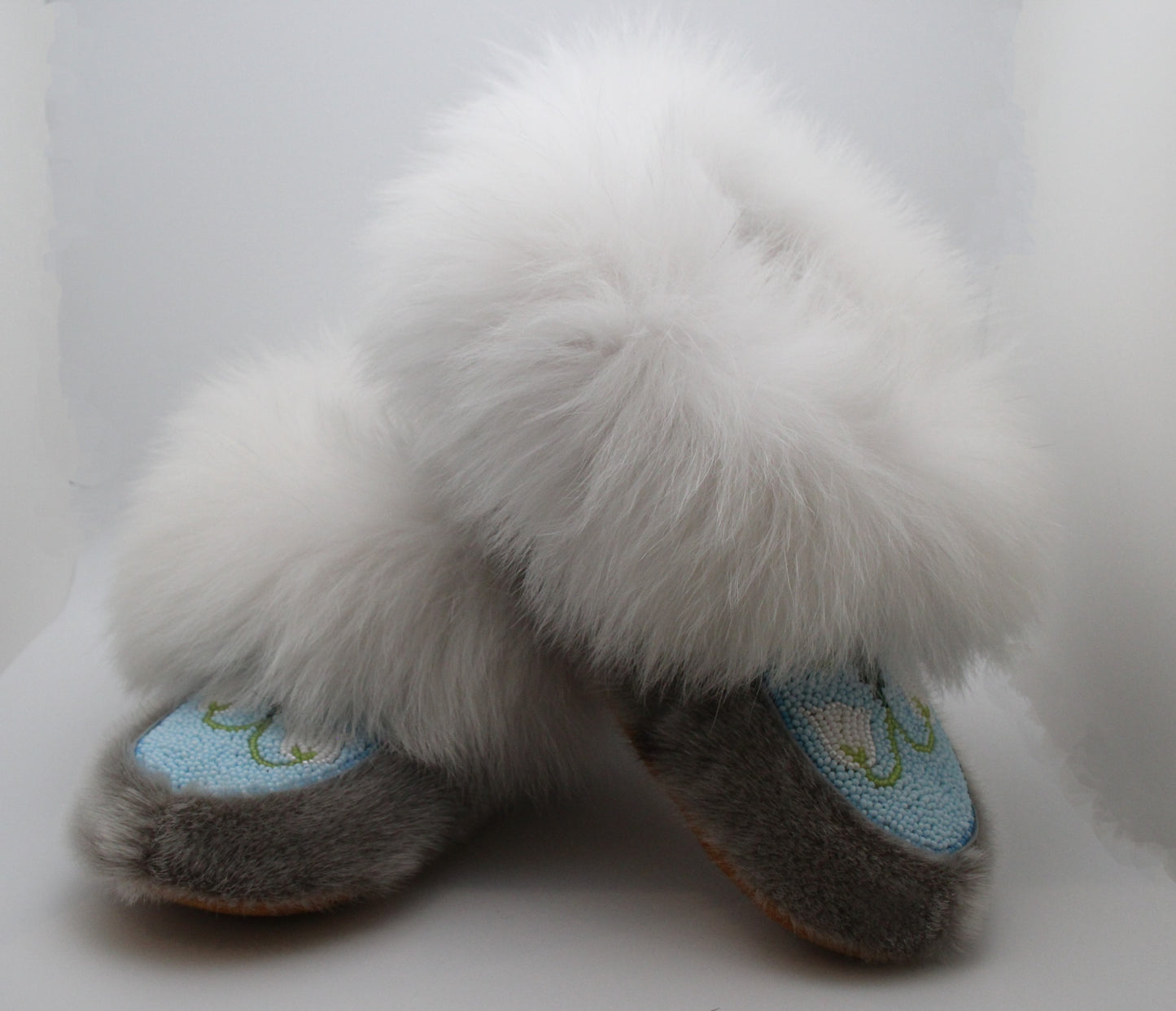 SEALSKIN SLIPPERS WITH WHITE FOX TRIM