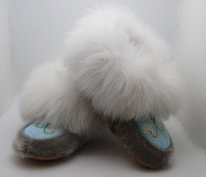 SEALSKIN SLIPPERS WITH WHITE FOX TRIM