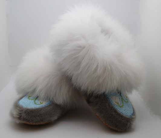 SEALSKIN SLIPPERS WITH WHITE FOX TRIM