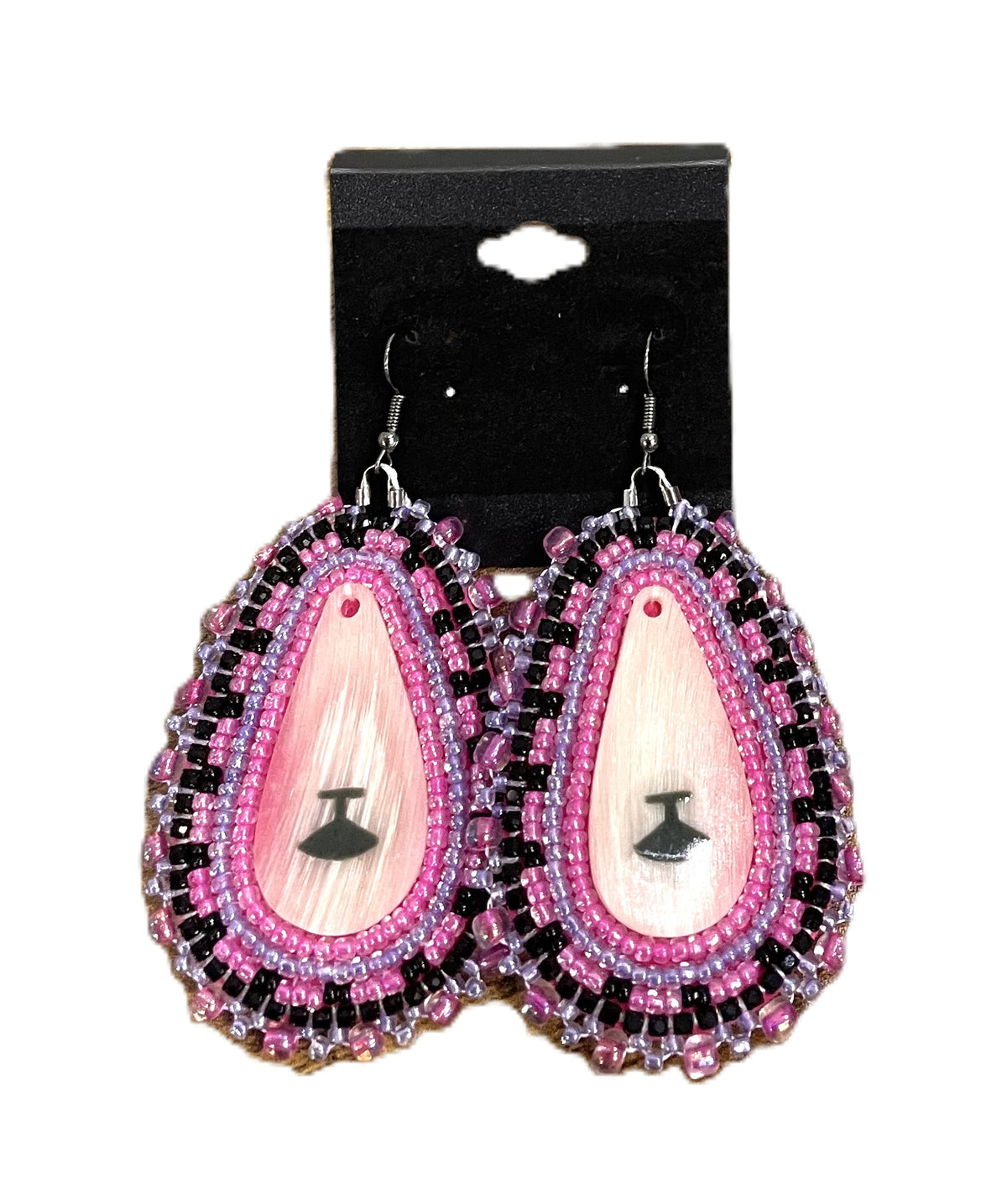 HAND BEADED OVAL/ULU PRINT EARRINGS