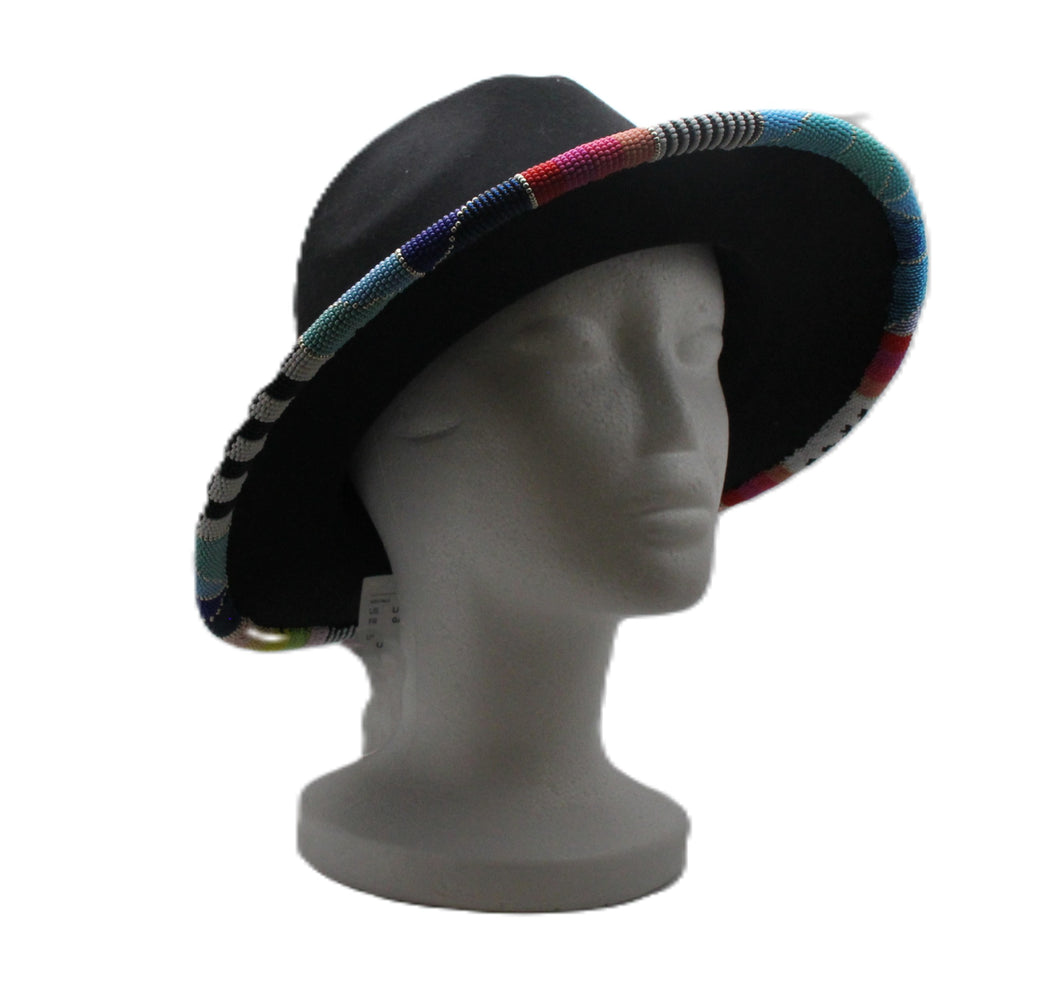 Black Fedora Hat with Beaded Trim