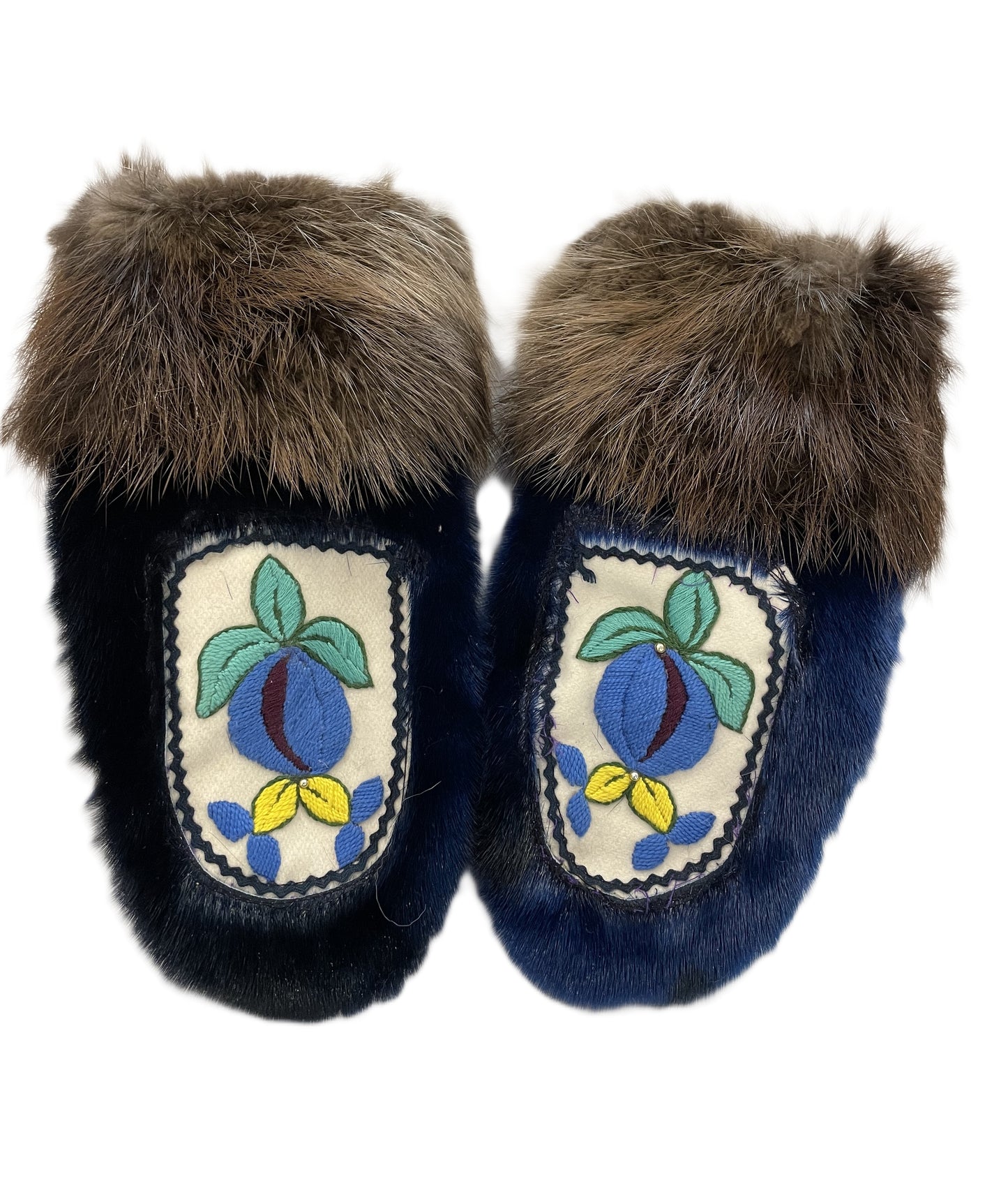 Blue Sealskin Mitts with Beaver Trim