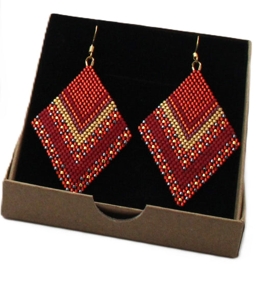 Red/Gold Tri Beaded Earrings