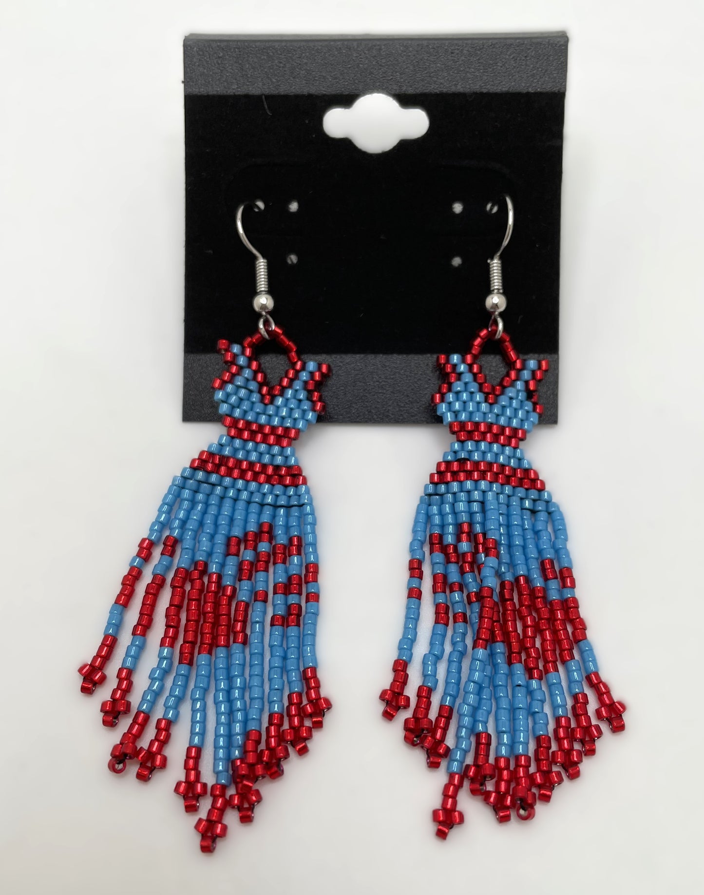 Beaded Blue/Red Dress Earrings