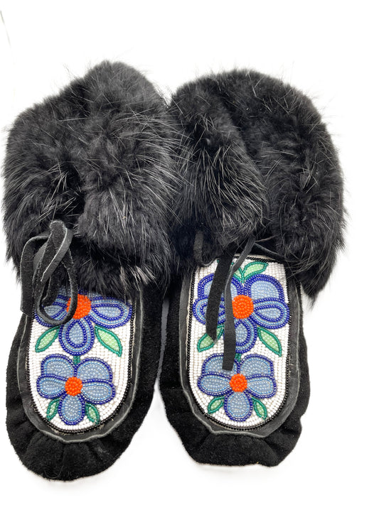 BLACK FOX FUR SLIPPERS