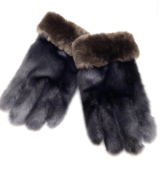 Brown/Grey Harp Sealskin Gloves with Otter Cuffs