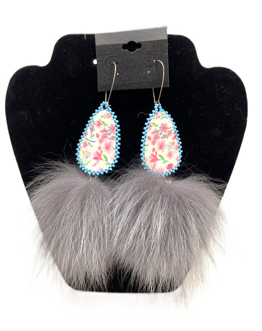 HAND CRAFTED TEAR DROP WITH BLUE FOX EARRINGS