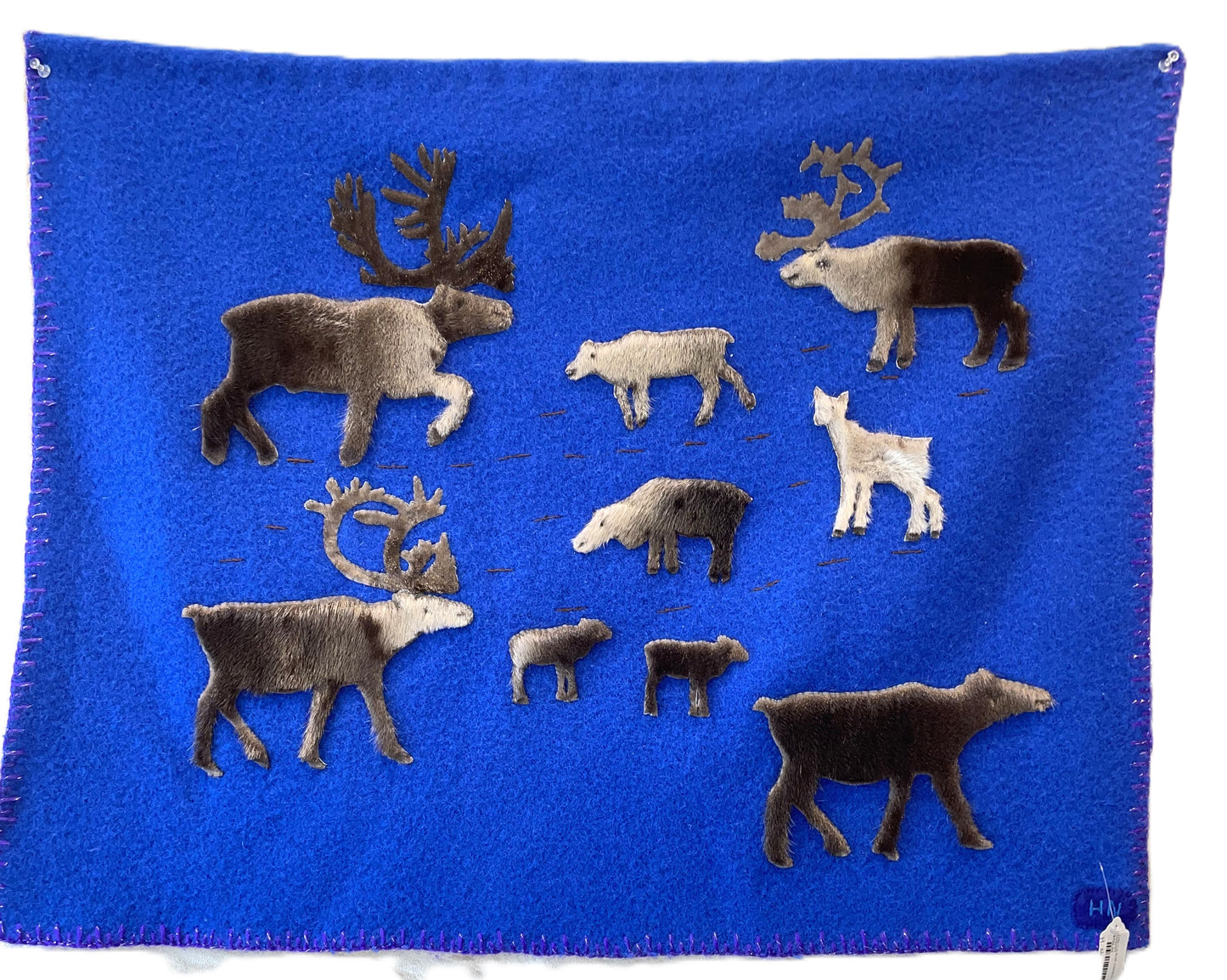 HAND STITCHED BLUE CARIBOU TAPESTRY