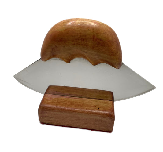 ULU CARVING TOOL ON STAND - LIGHT ORANGE HANDLE