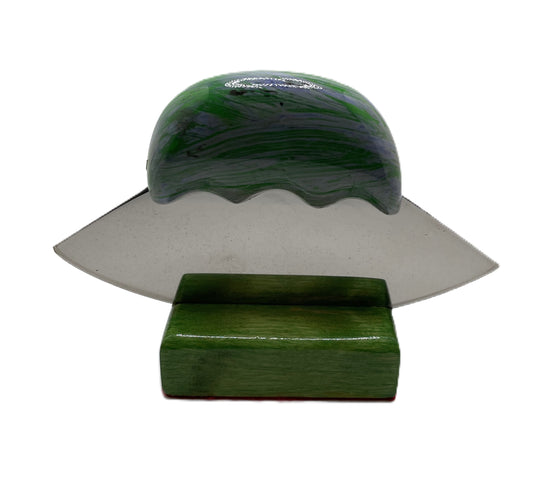 ULU CARVING TOOL ON STAND - GREEN WOOD HANDLE
