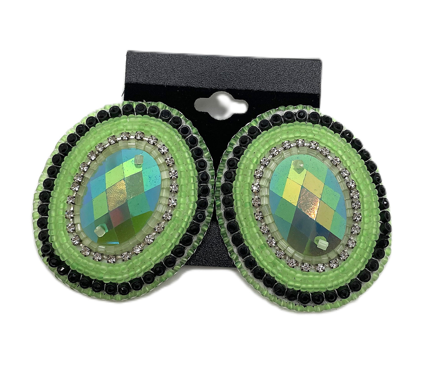 HAND BEADED OVAL EARRINGS