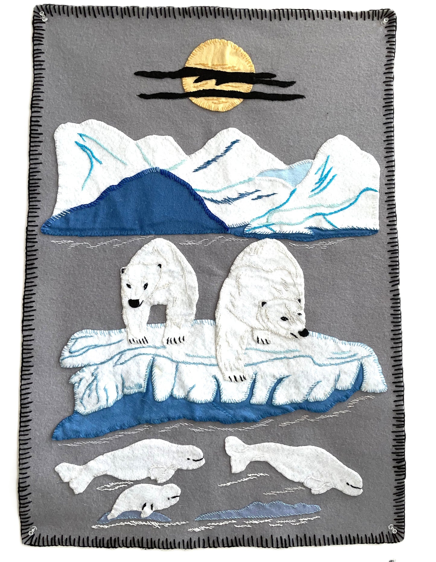 HAND STITCHED WALL TAPESTRY - POLAR BEARS