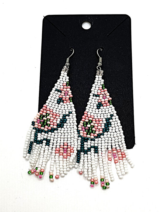 HAND BEADED FLORAL TRIANGLE EARRINGS