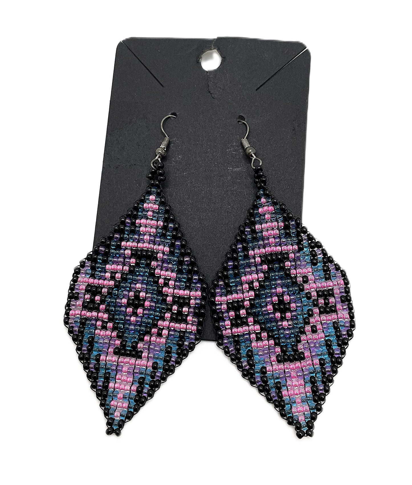HAND BEADED MULTI COLOR TRIANGE EARRINGS