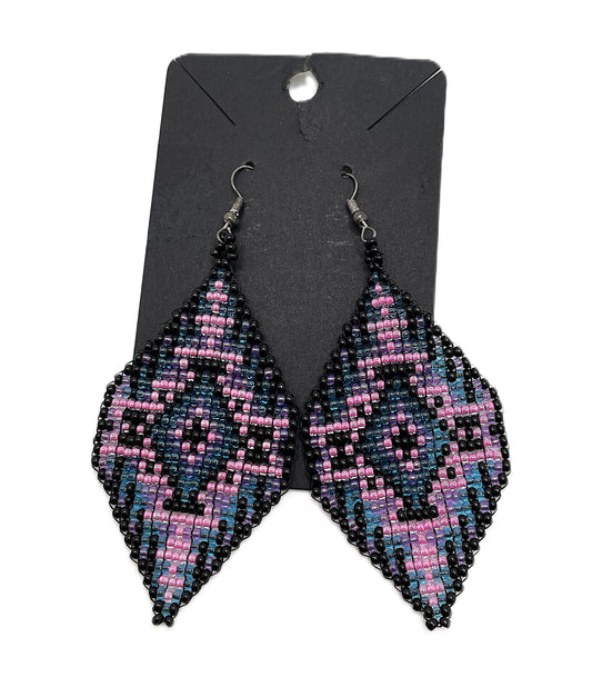 HAND BEADED MULTI COLOR TRIANGE EARRINGS
